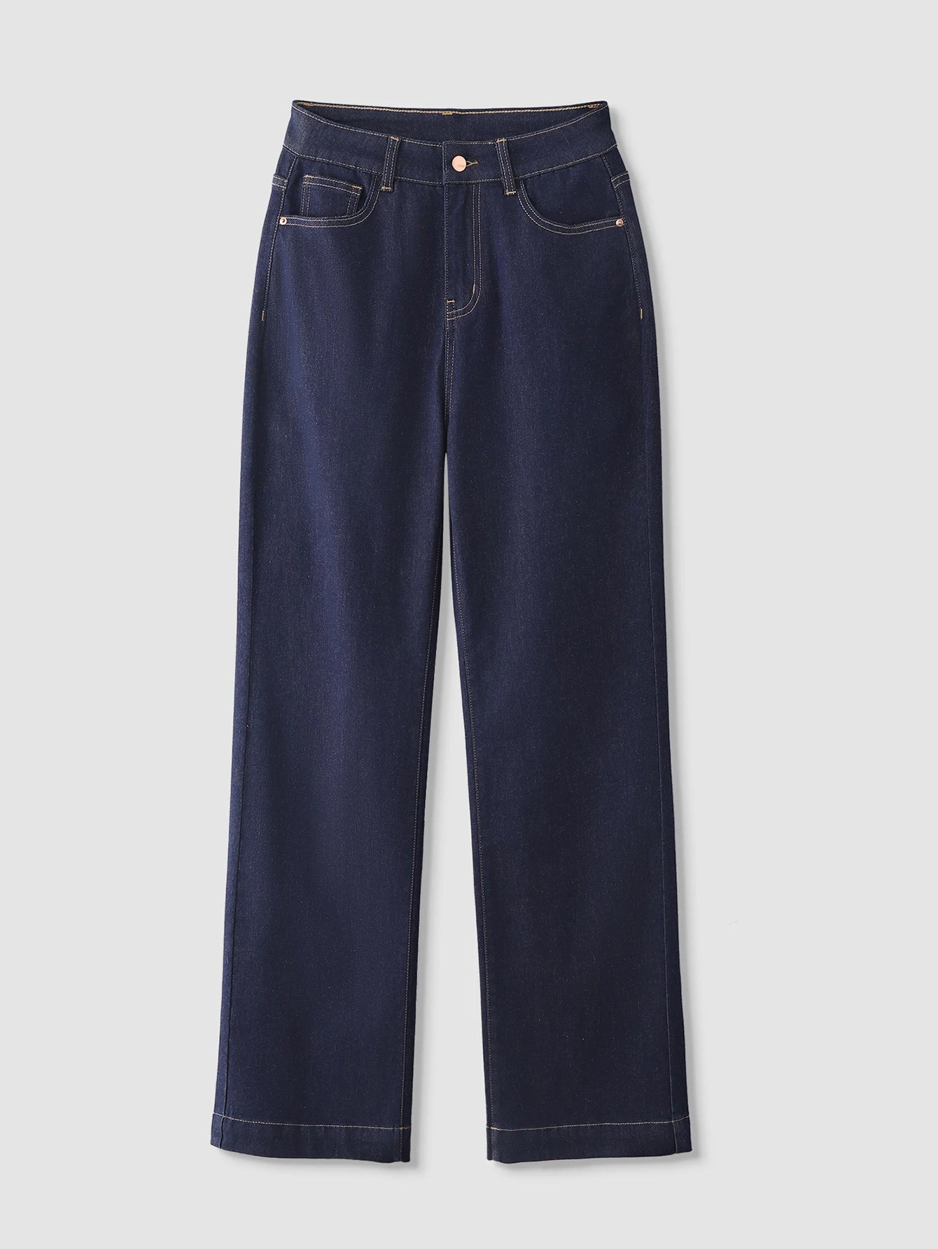 Plus Size High Waist Black Straight Stretch Wide Leg Full Length Denim Jeans
