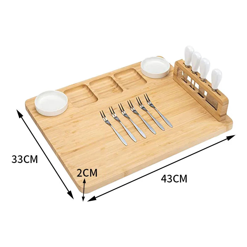 Bamboo Cheese Cutting Charcuterie Board Tray Set with Cutlery