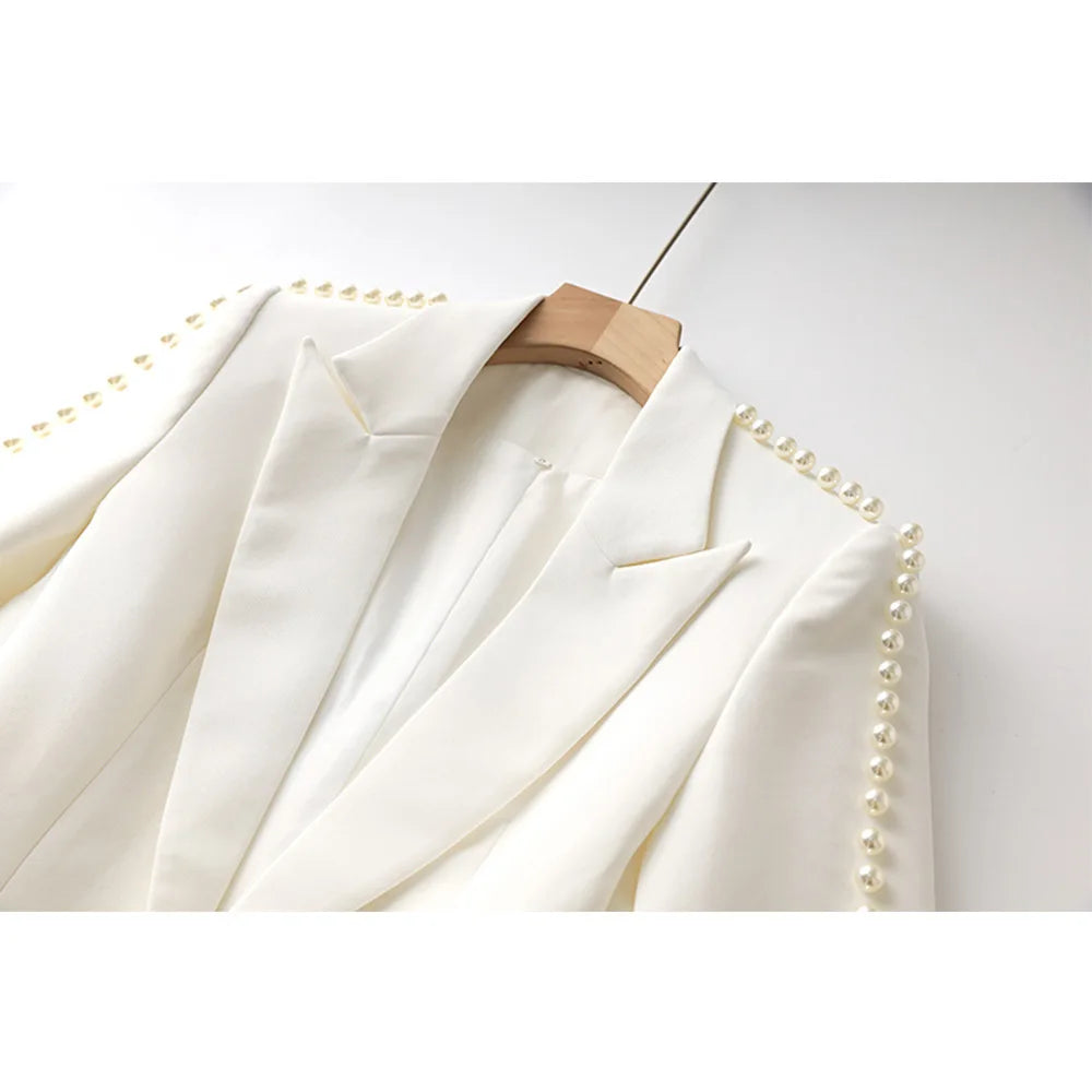 Women's Pleated Blazer & Wide-Leg Pants Set
