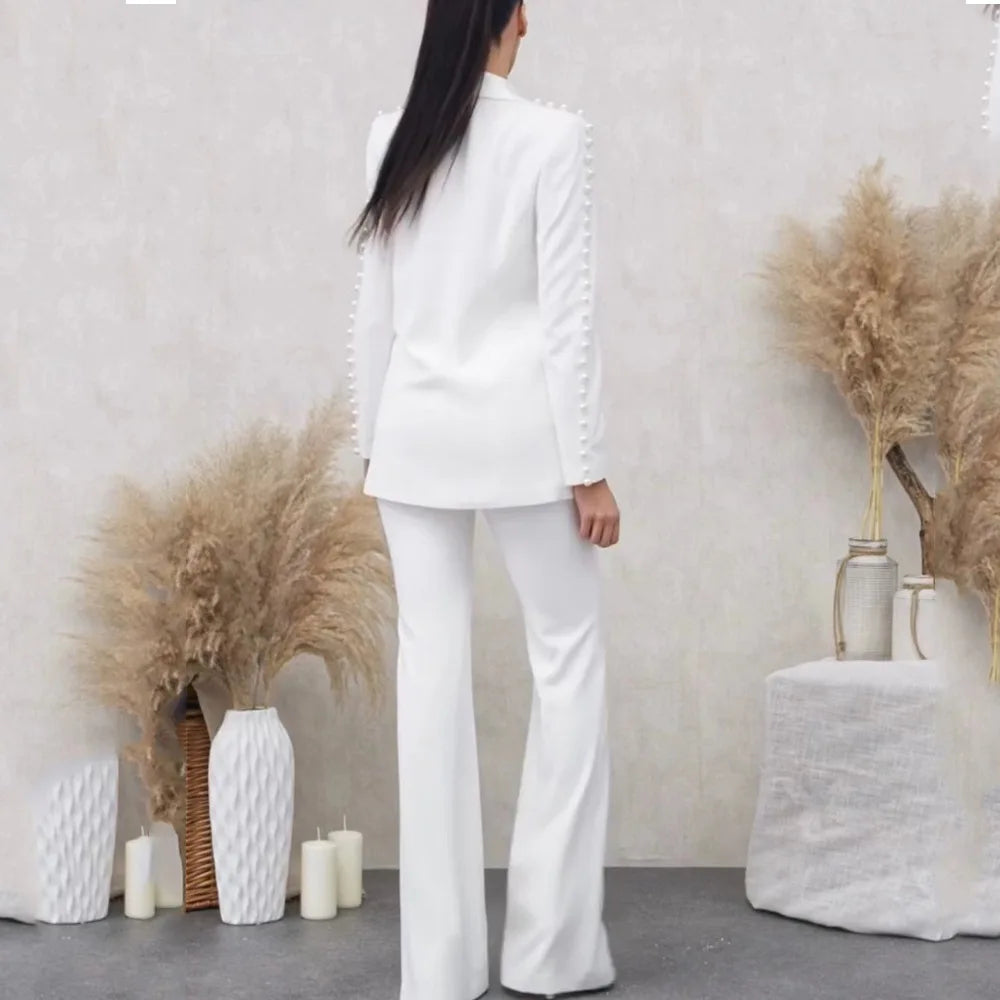 Women's Pleated Blazer & Wide-Leg Pants Set