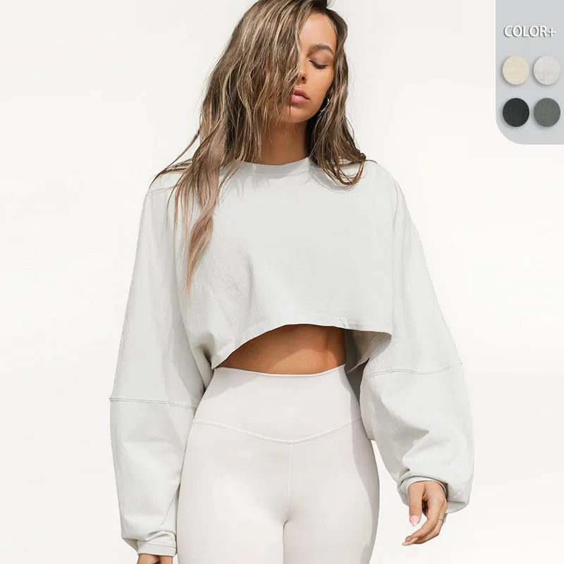 2026 Cute Women's Navel Crewneck Short Sports Base Knitted Long Sleeve Sweater
