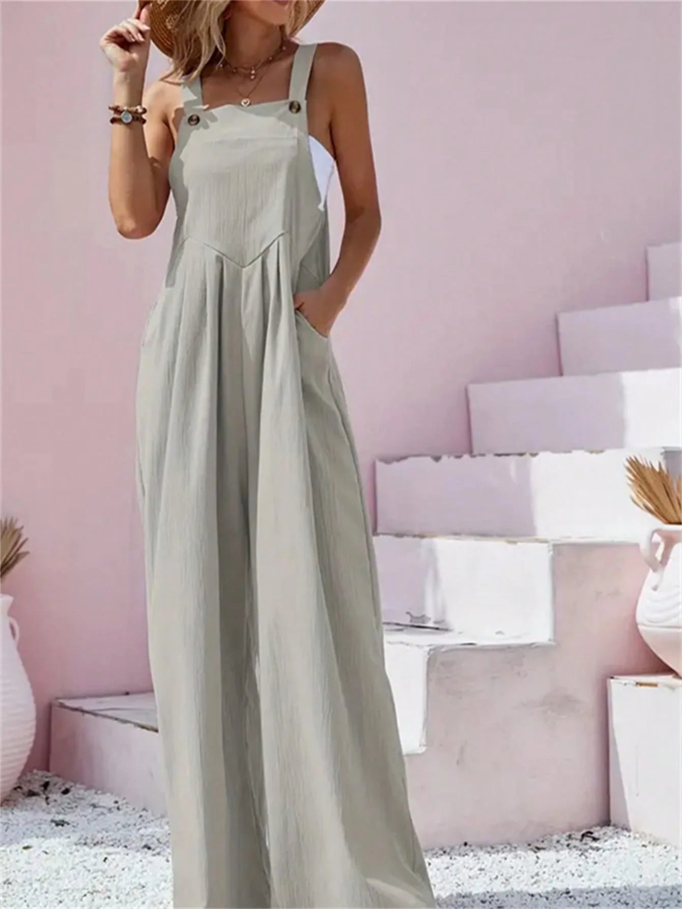 Oversized Wide Leg Sleeveless Overalll Jumpsuit