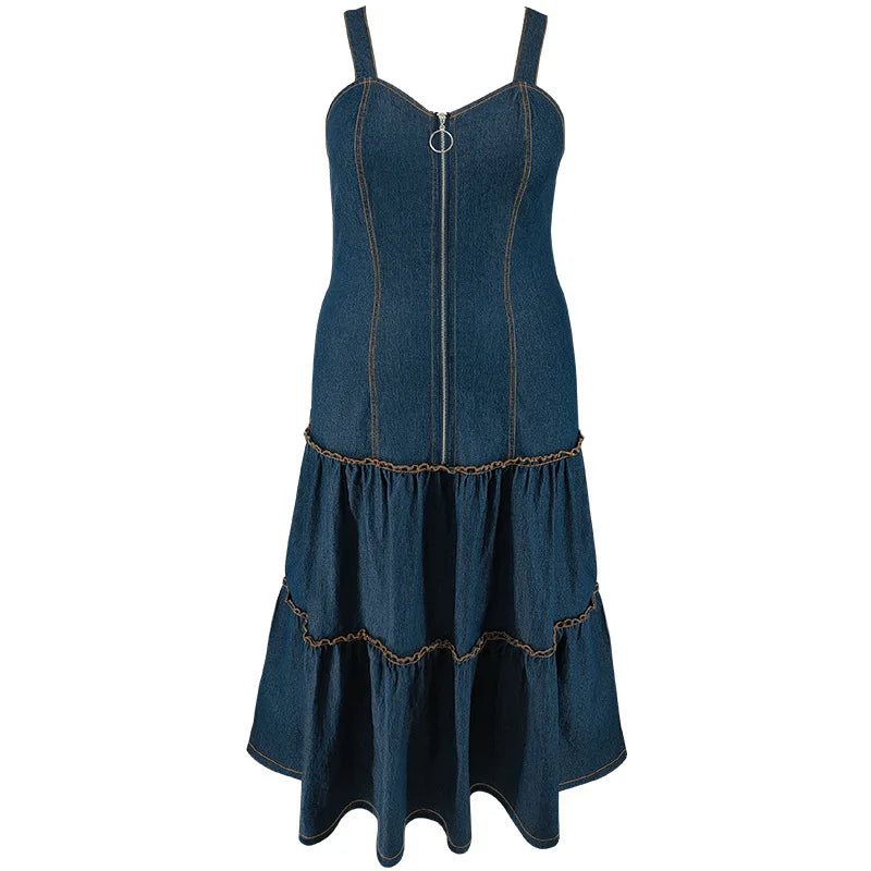 Women's Sleeveless Denim Casual Maxi Jean Dress for Plus Size Women