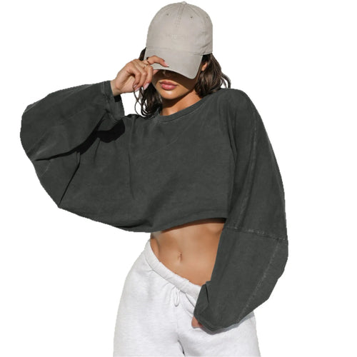 2026 Cute Women's Navel Crewneck Short Sports Base Knitted Long Sleeve Sweater