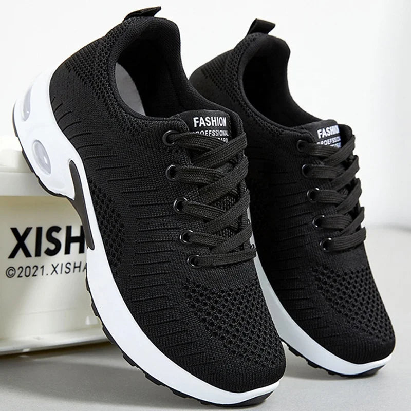Women's Fly-Woven Breathable Sneakers – Air Cushion Platform Running & Walking Shoes