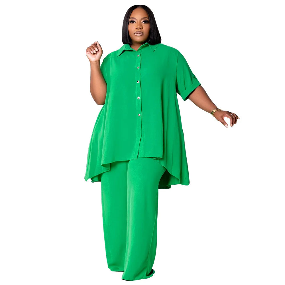 Women's Plus Size Chiffon Top & Wide-Leg Pants Set