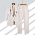 Women's Slim Fit Blazer Two-Piece Suit – Plus Size, Solid, Breathable