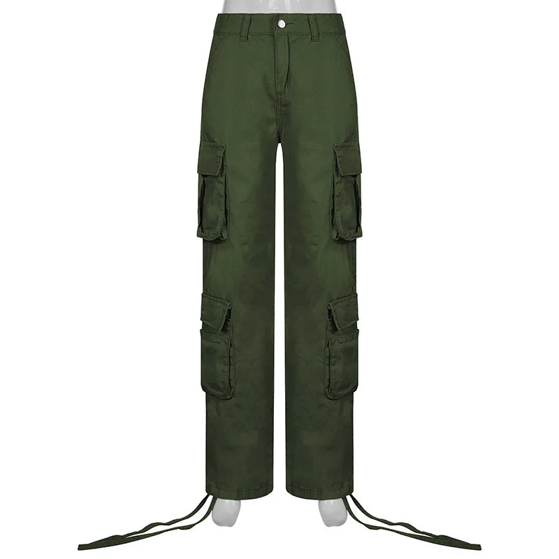 High Waist Wide Leg Cargo Pants – Women's 90s Streetwear Trousers