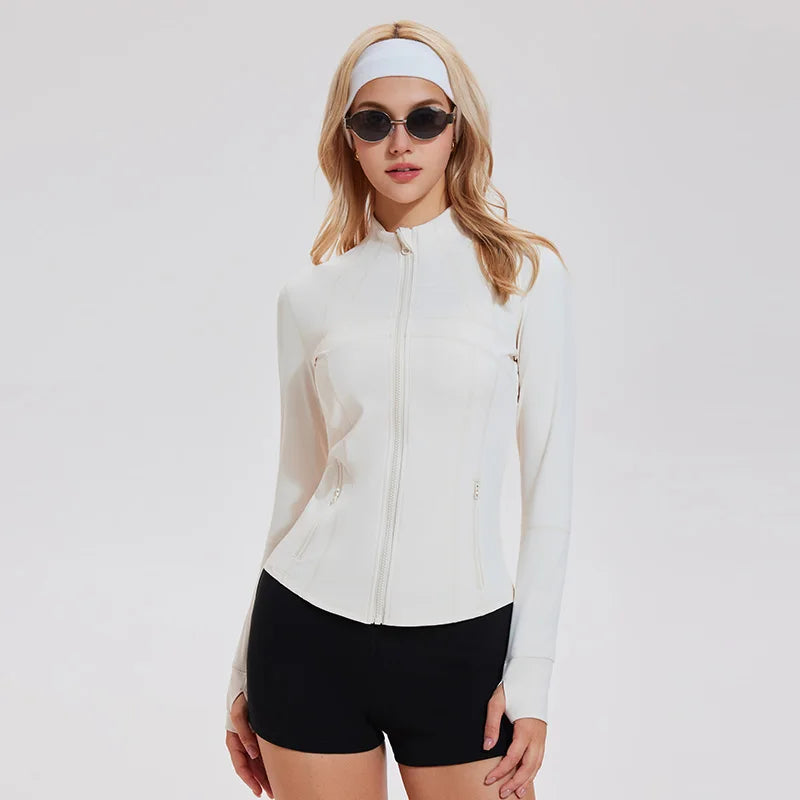 Women's Zip-Up Active Jacket – Lightweight Breathable Spandex Turtleneck Workout Top