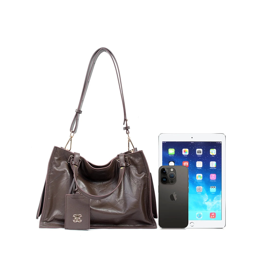 Genuine Leather Convertible Shoulder Bag – Women's Vintage Everyday Tote