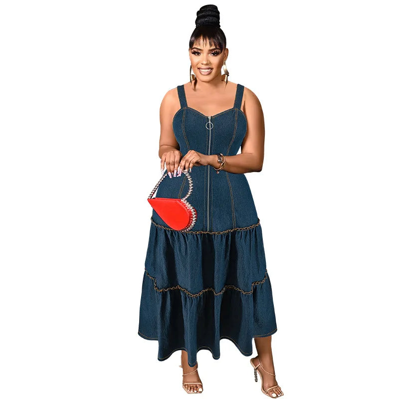 Women's Sleeveless Denim Casual Maxi Jean Dress for Plus Size Women