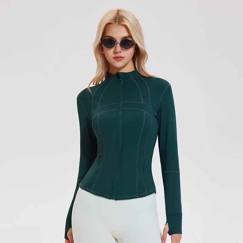 Women's Zip-Up Active Jacket – Lightweight Breathable Spandex Turtleneck Workout Top