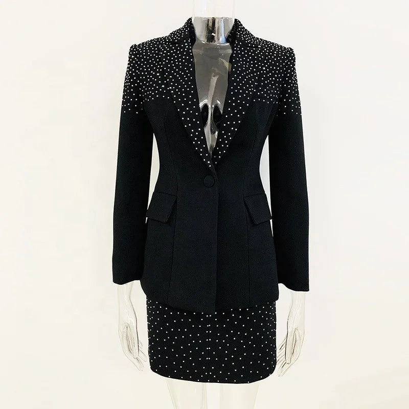 Women's Rhinestone Blazer & Mini Skirt Set