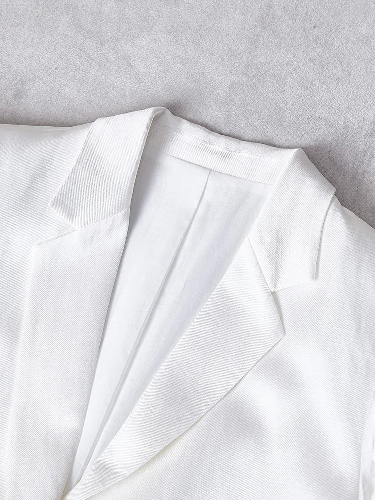 Women's Linen 2-Piece Suit – Feather Tassel Skirt & Jacket Set