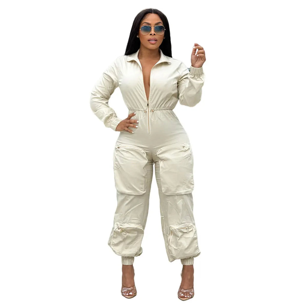 Women's Satin Cargo Jumpsuit | Casual Pocket Romper