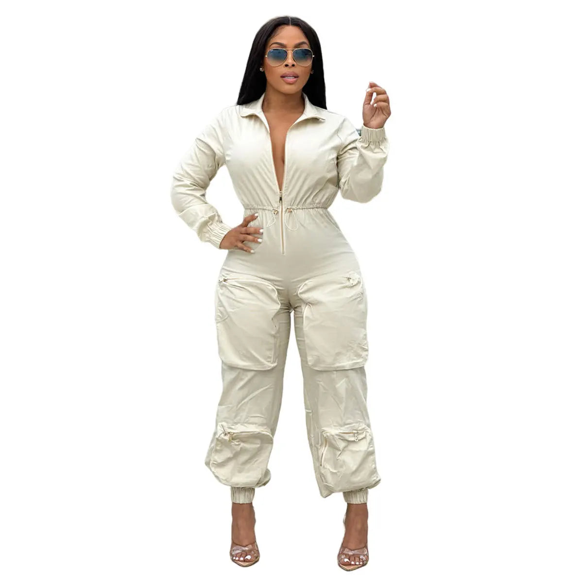 Women's Satin Cargo Jumpsuit | Casual Pocket Romper