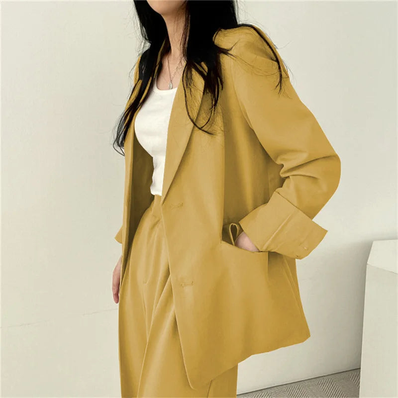 Women 2 Piece Casual Suit Coat Jacket Set