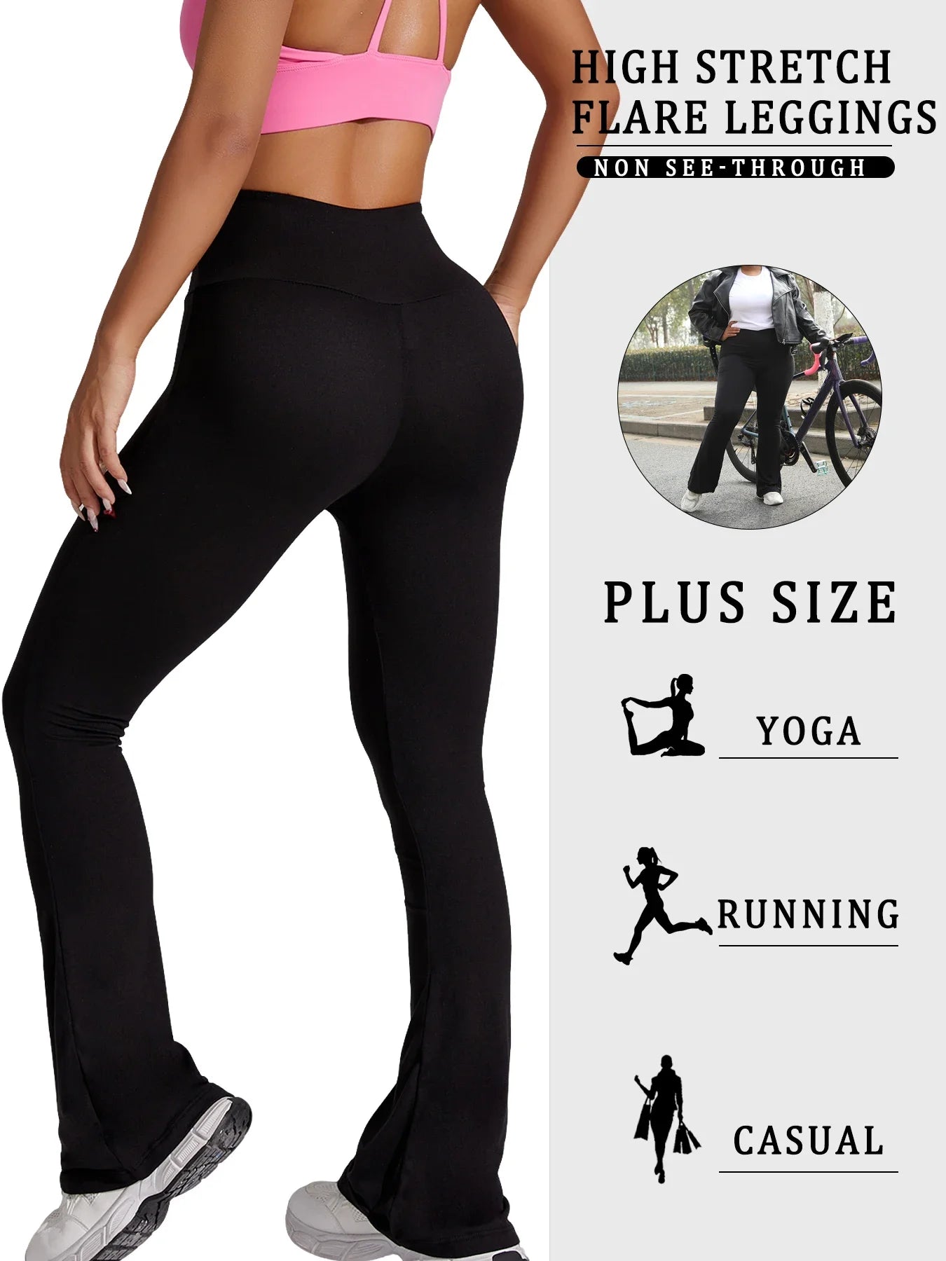Plus Size Women's Super Soft High Waisted Tummy Control Legging Soft Bootleg Flare Bell Bottom Running Pants