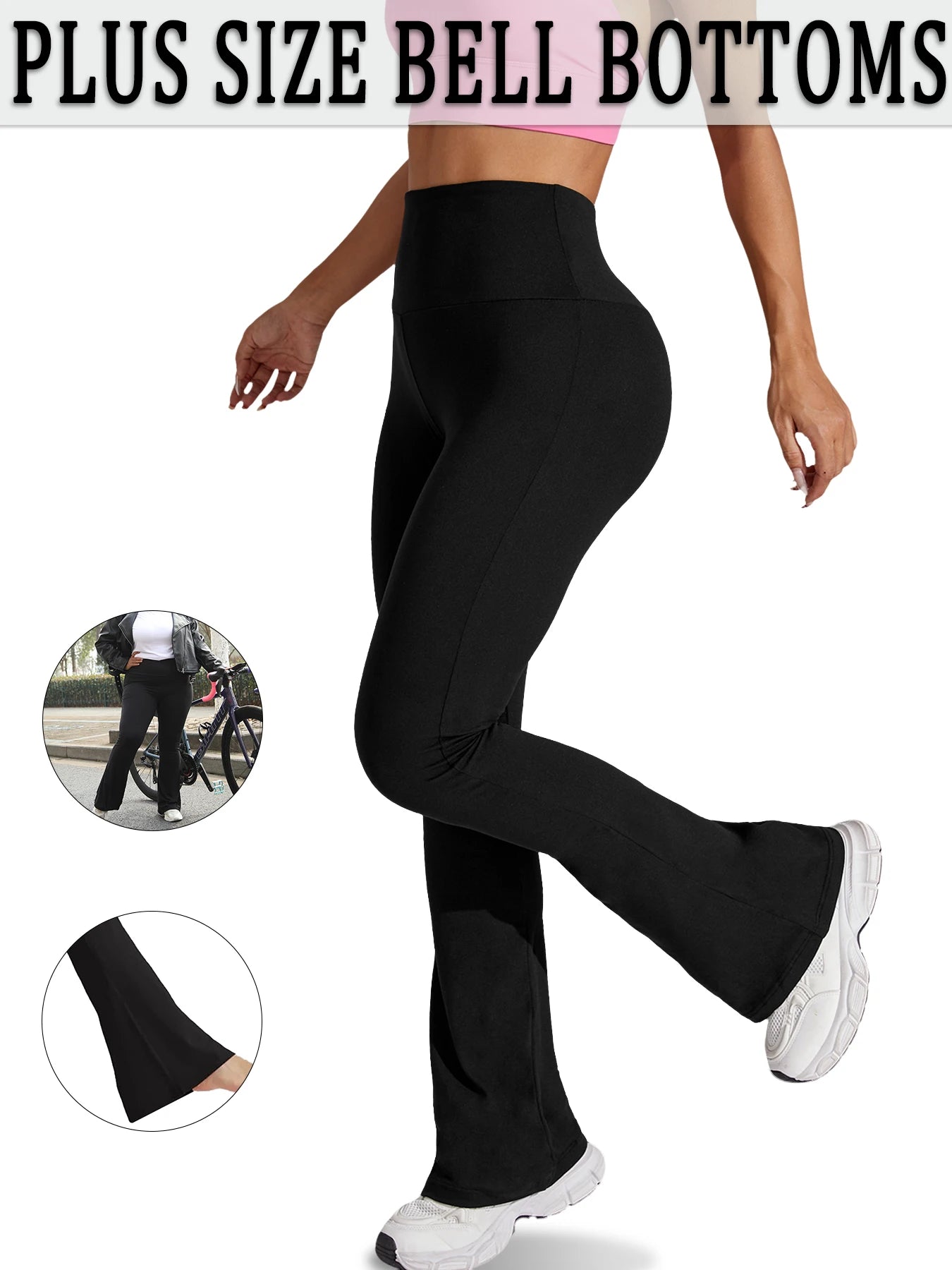 Plus Size Women's Super Soft High Waisted Tummy Control Legging Soft Bootleg Flare Bell Bottom Running Pants