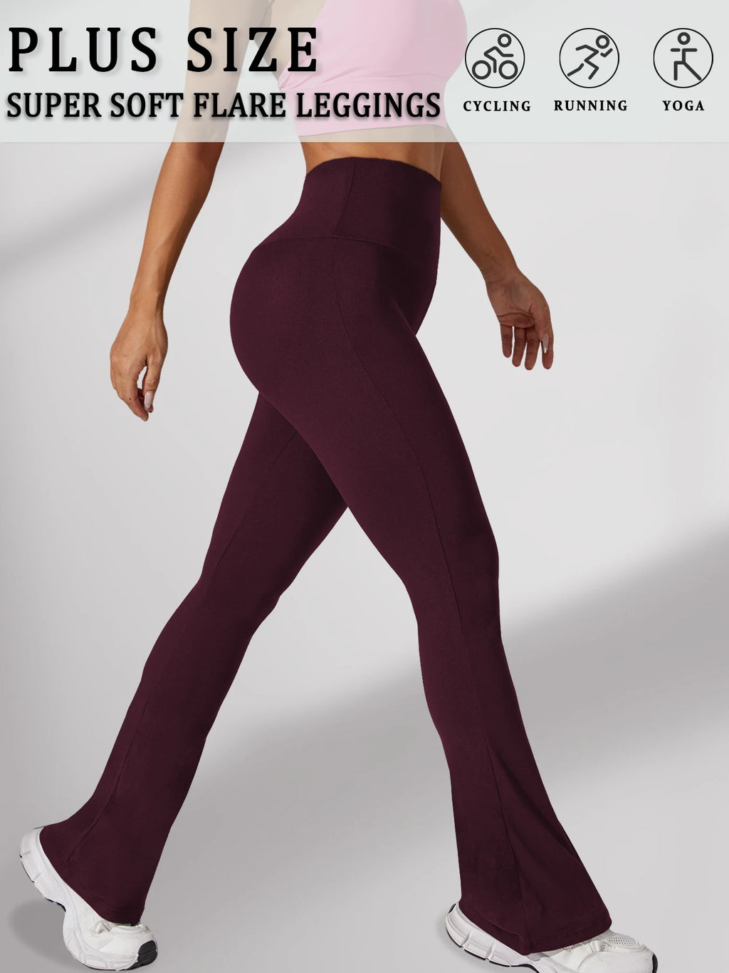 Plus Size Women's Super Soft High Waisted Tummy Control Legging Soft Bootleg Flare Bell Bottom Running Pants