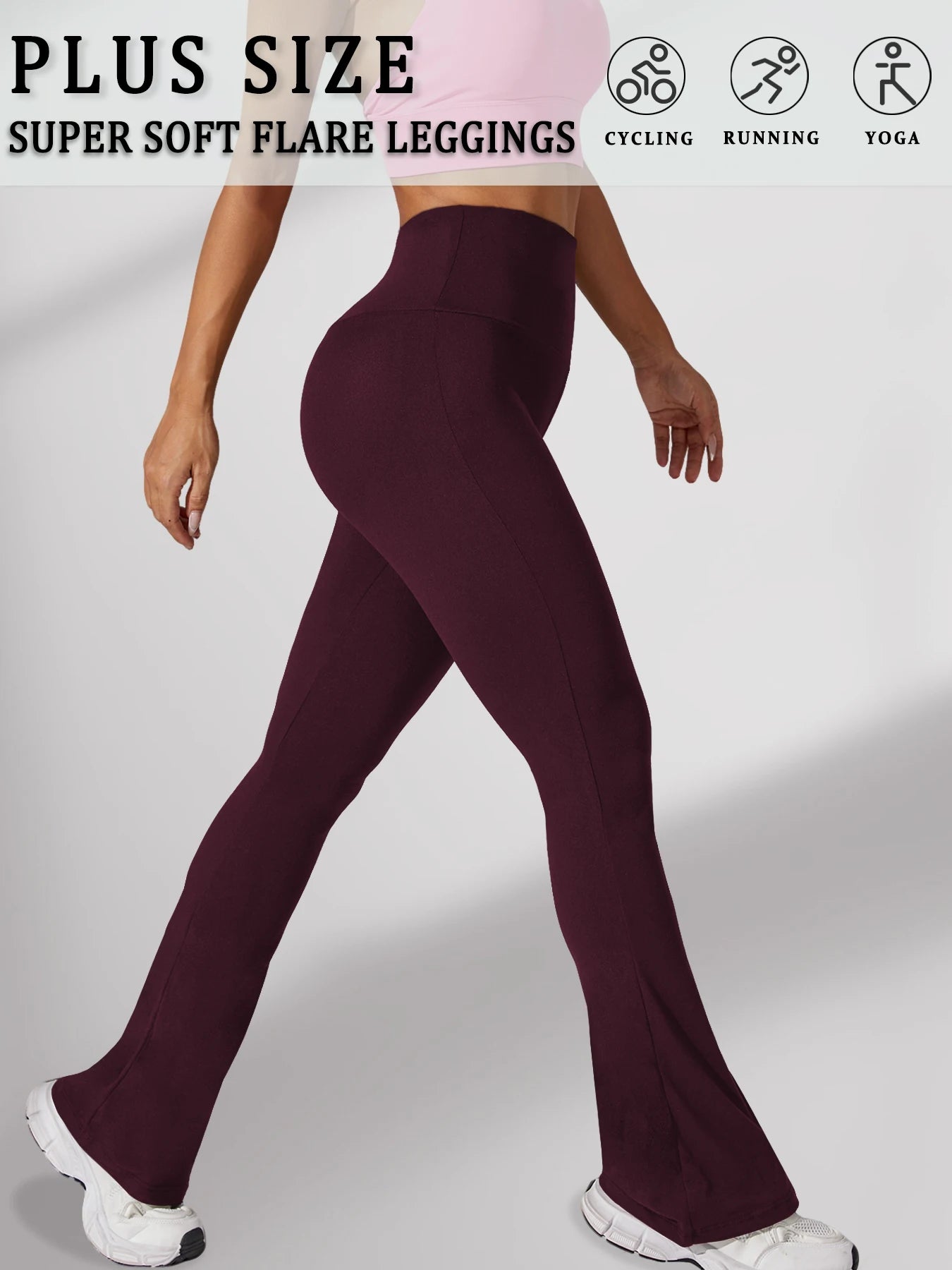 Plus Size Women's Super Soft High Waisted Tummy Control Legging Soft Bootleg Flare Bell Bottom Running Pants