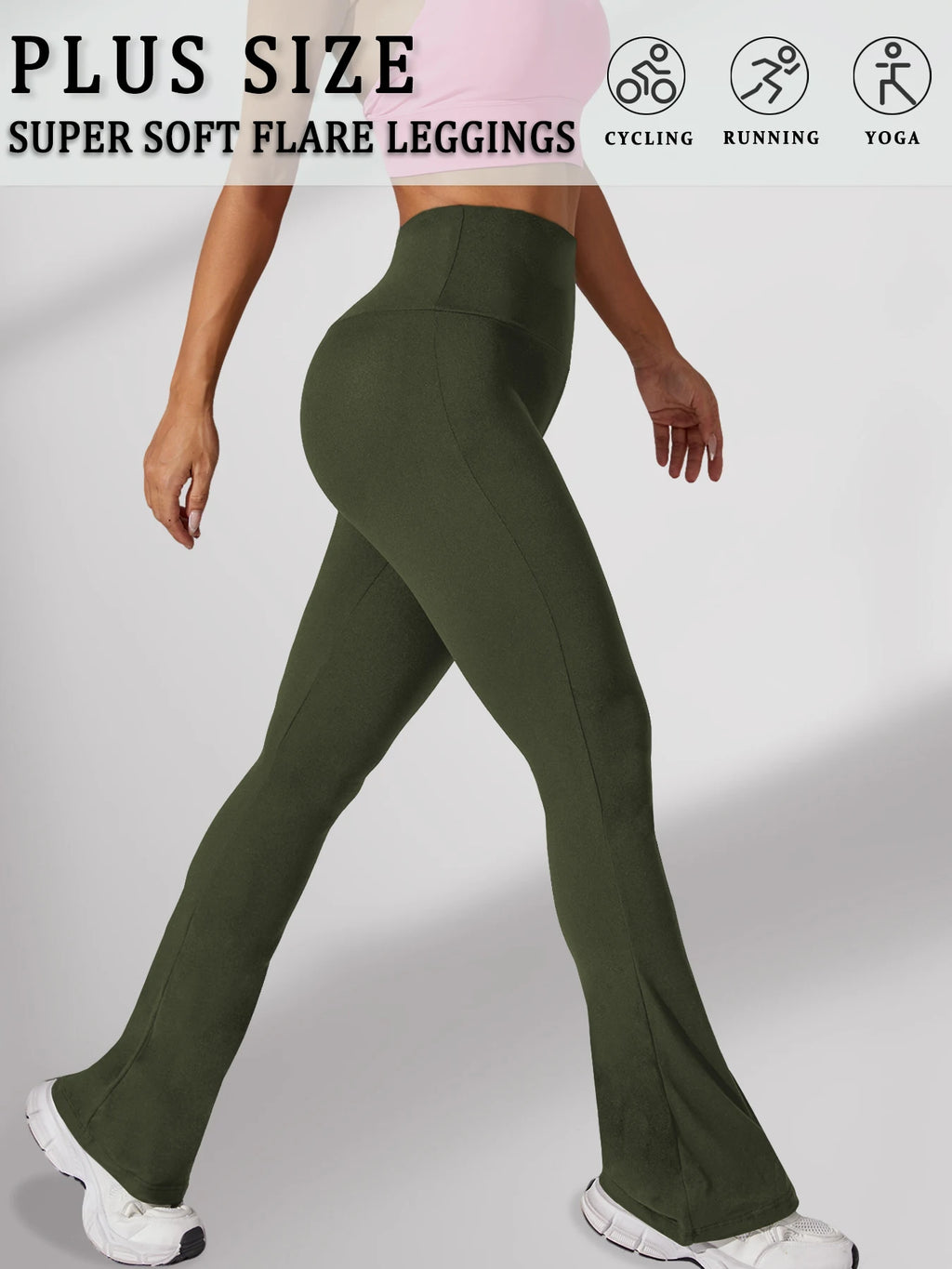 Plus Size Women's Super Soft High Waisted Tummy Control Legging Soft Bootleg Flare Bell Bottom Running Pants