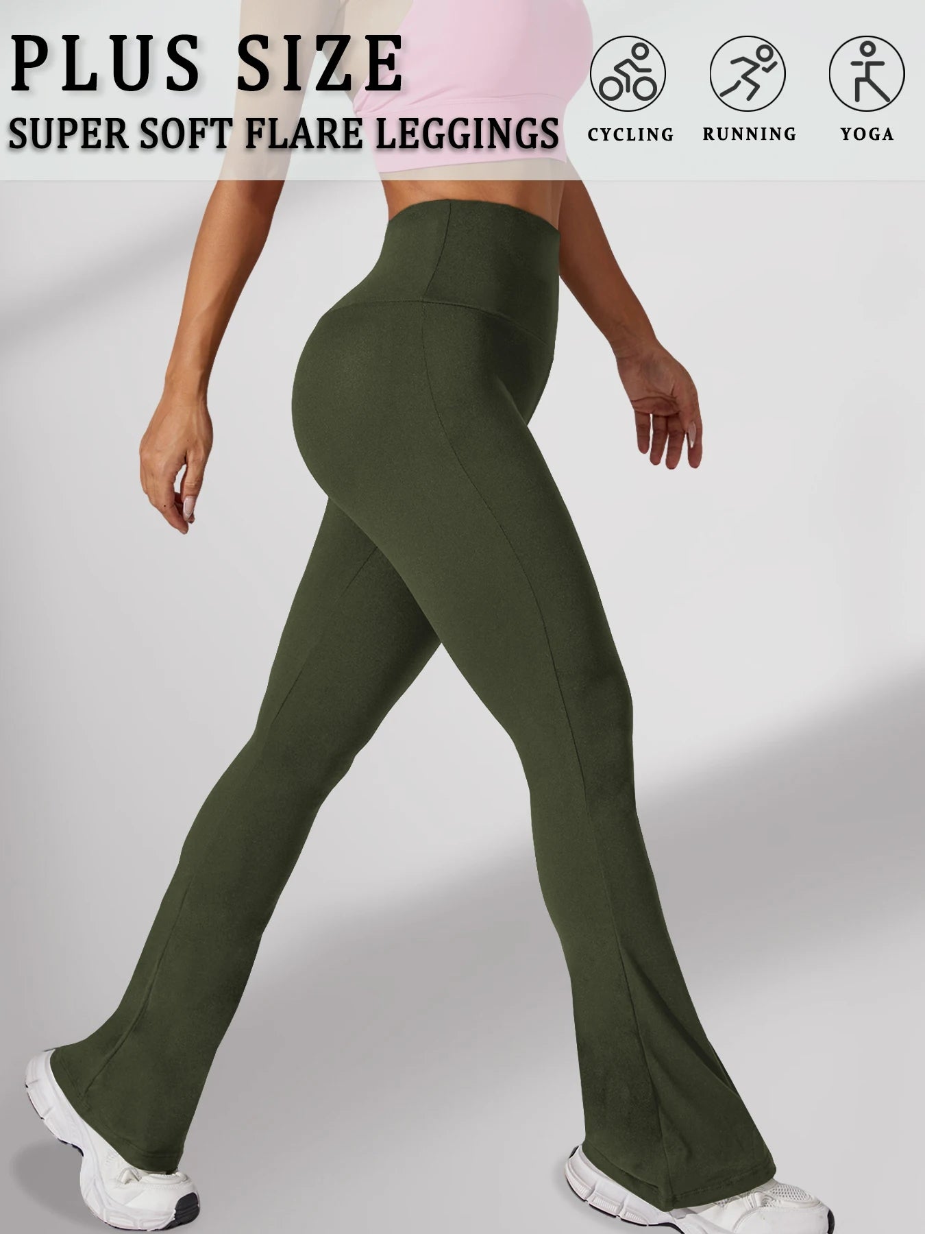 Plus Size Women's Super Soft High Waisted Tummy Control Legging Soft Bootleg Flare Bell Bottom Running Pants